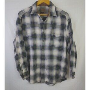 St. John's Bay Brawny Flannel Shirt Mens L Green White Plaid Heavy Pocket Button